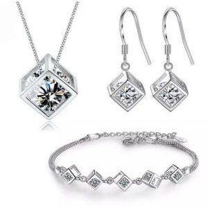 NEW [Set of 3] 925 Sterling Silver Diamond Cube D